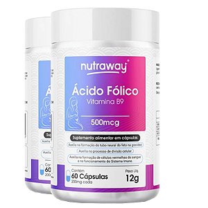 Kit 2 Vitamina B9 Ácido Fólico Nutraway 60 cápsulas