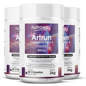 Kit 3 Artrun Colágeno Tipo II Nutraway 40mg 60 cápsulas