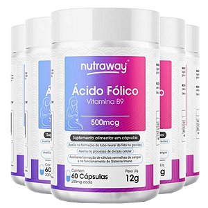 Kit 5 Vitamina B9 Ácido Fólico Nutraway 60 cápsulas