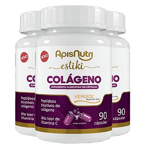 Kit 3 Estiki colágeno verisol + vitaminas Apisnutri 90 cápsulas