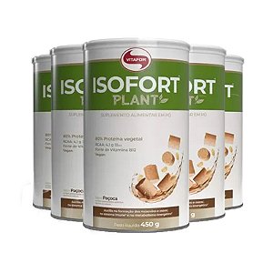 Kit 5 Whey Vegano Isofort Plant Vitafor 450g Paçoca