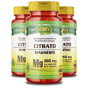 Kit 3 Magnésio citrato Unilife 60 cápsulas