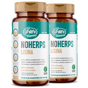 Kit 2 NoHerps Lisina 1000mg Unilife 90 comprimidos Laranja e Acerola