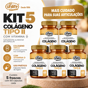 Kit 5 Colágeno Tipo II com Vitamina D Unilife 60 cápsulas
