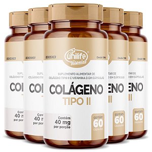 Kit 5 Colágeno Tipo II com Vitamina D Unilife 60 cápsulas