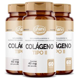 Kit 3 Colágeno Tipo II com Vitamina D Unilife 60 cápsulas