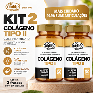 Kit 2 Colágeno Tipo II com Vitamina D Unilife 60 cápsulas