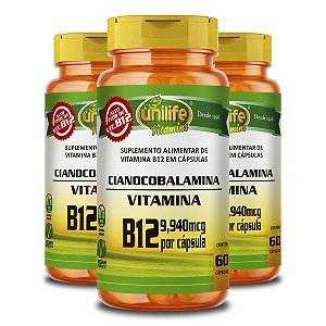 Kit 3 Vitamina B12 Cianocobalamina Unilife 60 cápsulas