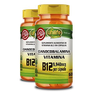 Kit 2 Vitamina B12 Cianocobalamina Unilife 60 cápsulas