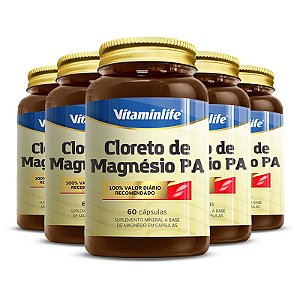 Kit 5 Cloreto De Magnésio Pa Vitaminlife 60 cápsulas