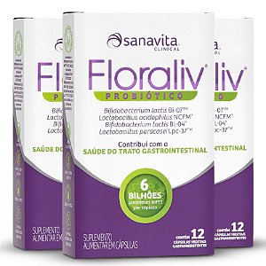 Kit 3 Floraliv Probiótico Sanavita 12 cápsulas vegetais