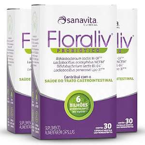 Kit 3 Floraliv Probiótico Sanavita 30 cápsulas vegetais