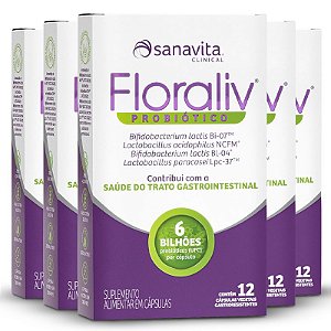 Kit 5 Floraliv Probiótico Sanavita 12 cápsulas vegetais
