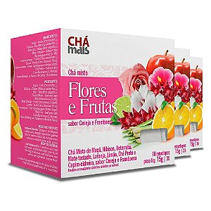 Kit 3 Chá Flores e Frutas Sabor cereja e framboesa ClinicMais 10 sachês
