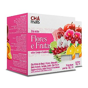 Kit 2 Chá Flores e Frutas Sabor cereja e framboesa ClinicMais 10 sachês