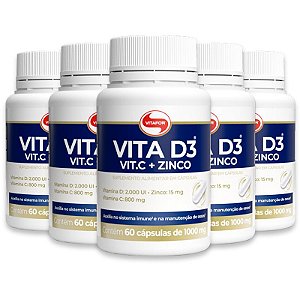 Kit 5 Vita D3 + C + Zinco Vitafor 60 cápsulas