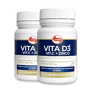 Kit 2 Vita D3 + C + Zinco Vitafor - 30 cápsulas