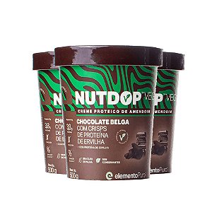 Kit 3 Nutdop Pasta de Amendoim Vegana Chocolate Belga Elemento Puro 500g