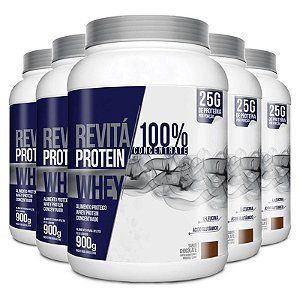 Kit 5 Whey Protein Concentrate 25g Revitá 900g Chocolate