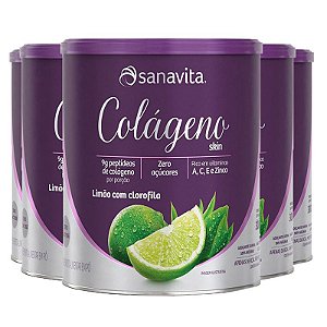 Kit 5 Colágeno Hidrolisado Em Pó Limão + Clorofila Sanavita 300g