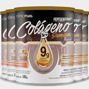 Kit 5 Colágeno Hidrolisado Premium 9g Clinic Mais 300g Cappuccino