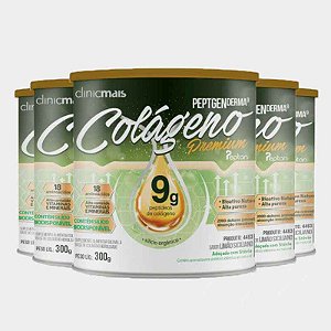 Kit 5 Colágeno Hidrolisado Premium 9g Clinic Mais 300g Limão Siciliano