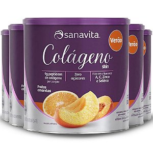 Kit 5 Colágeno Verão Hidrolisado Zero Açúcar Sanavita 300g Frutas Amarelas