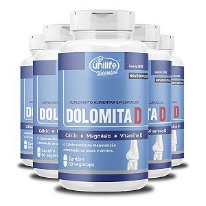 Kit 5 Dolomita com Vitamina D 60 cápsulas Unilife