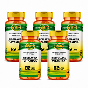 Kit 5 Vitamina B2 Riboflavina Unilife 60 cápsulas