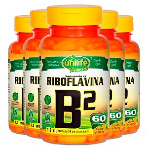 Kit 5 Vitamina B2 Riboflavina Unilife 60 cápsulas