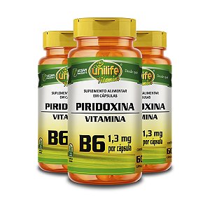 Kit 3 Vitamina B6 Piridoxina Unilife 60 Cápsulas