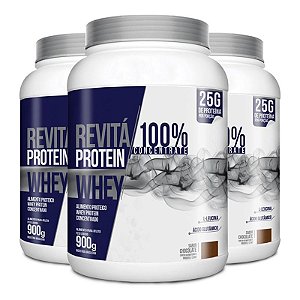 Kit 3 Whey Protein Concentrate 25g Revitá 900g Chocolate