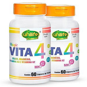Kit 2 Vita4 Cálcio Magnésio Vitamina D e K2 Unilife