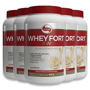 Kit 5 Whey Protein Vitafor Fort 3W 900g Banana