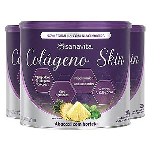 Kit 3 Colágeno Skin Niacinamida Sanavita Abacaxi com hortelã 200g