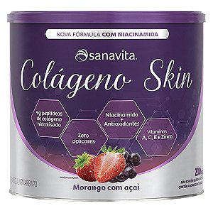 Colágeno Skin Niacinamida Sanavita Morango e Açaí 200g
