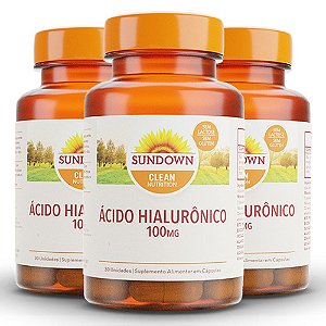 Kit 3 Ácido Hialurônico sundown 100 mg 30 cápsulas