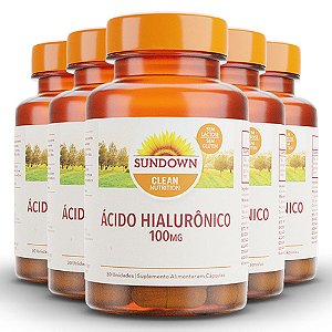 Kit 5 Ácido Hialurônico sundown 100 mg 30 cápsulas