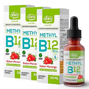 Kit 3 Vitamina B12 Methyl em gotas Unilife  sabor Morango 30 ml