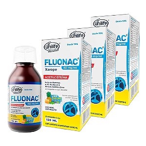 Kit 3 Fluonac Acetilcisteína Unilife sabor Abacaxi Hortelã e Mel 120 ml