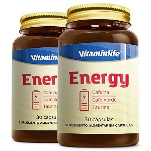 Kit 2 Energy Cafeína + Café Verde + Taurina Vitaminlife 30 Cápsulas