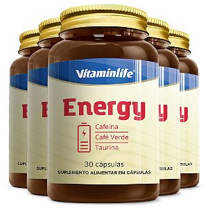 Kit 5 Energy Cafeína + Café Verde + Taurina Vitaminlife 30 Cápsulas