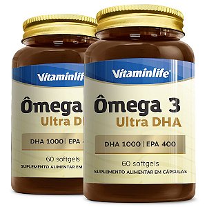 Kit 2 Ômega 3 Ultra DHA 1000 EPA 400 Vitaminlife 60 cápsulas