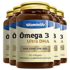 Kit 5 Ômega 3 Ultra DHA 1000 EPA 400 Vitaminlife 60 cápsulas