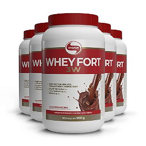 Kit 5 Whey Fort 3W Vitafor Mochaccino 900g