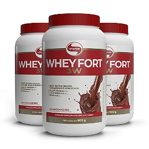 Kit 3 Whey Fort 3W Vitafor Mochaccino 900g