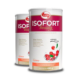 Kit 2 Whey Protein Isofort Beauty Isolado Vitafor Cranberry 450g