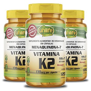 Kit 3 Vitamina K2 Menaquinona-7 Unilife 120 cápsulas