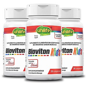 Kit 3 Bioviton Kids Polivitaminíco Unilife 30 comprimidos