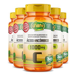 Kit 5 Ácido Ascórbico Vitamina C Unilife 30 comprimidos